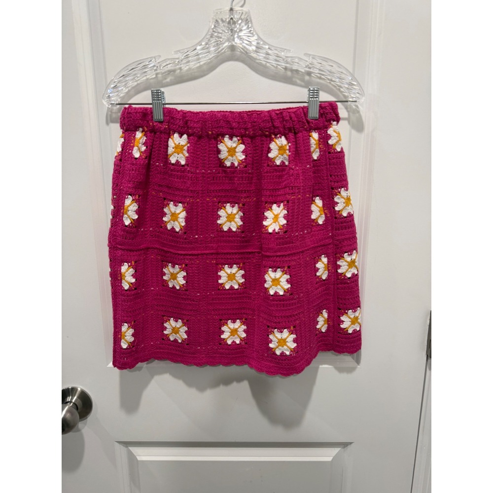 Rebellion Again Womens Mini Skirt Crochet Daisy Floral Pink Size M